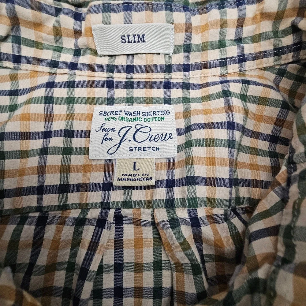 J. Crew Button Down Shirt Mens Large L Multicolor Check Slim Secret Wash Stretch